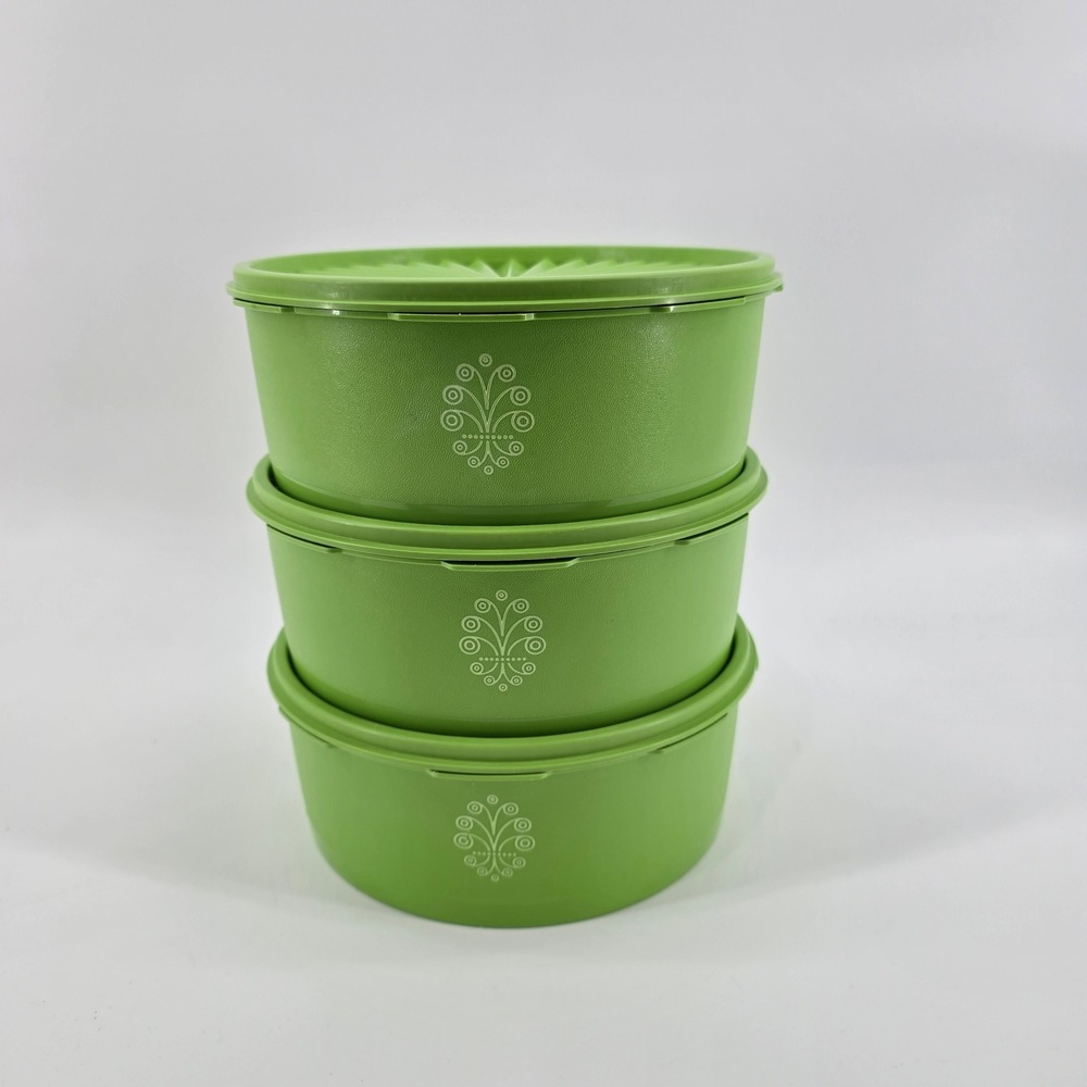 Vintage Tupperware Wonderlier Storage Bowl Set Sunburst Lime Green 3pc Set